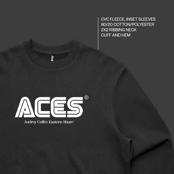 black jumper with "ACES Audrey Coffee Eastern Shore" written on it